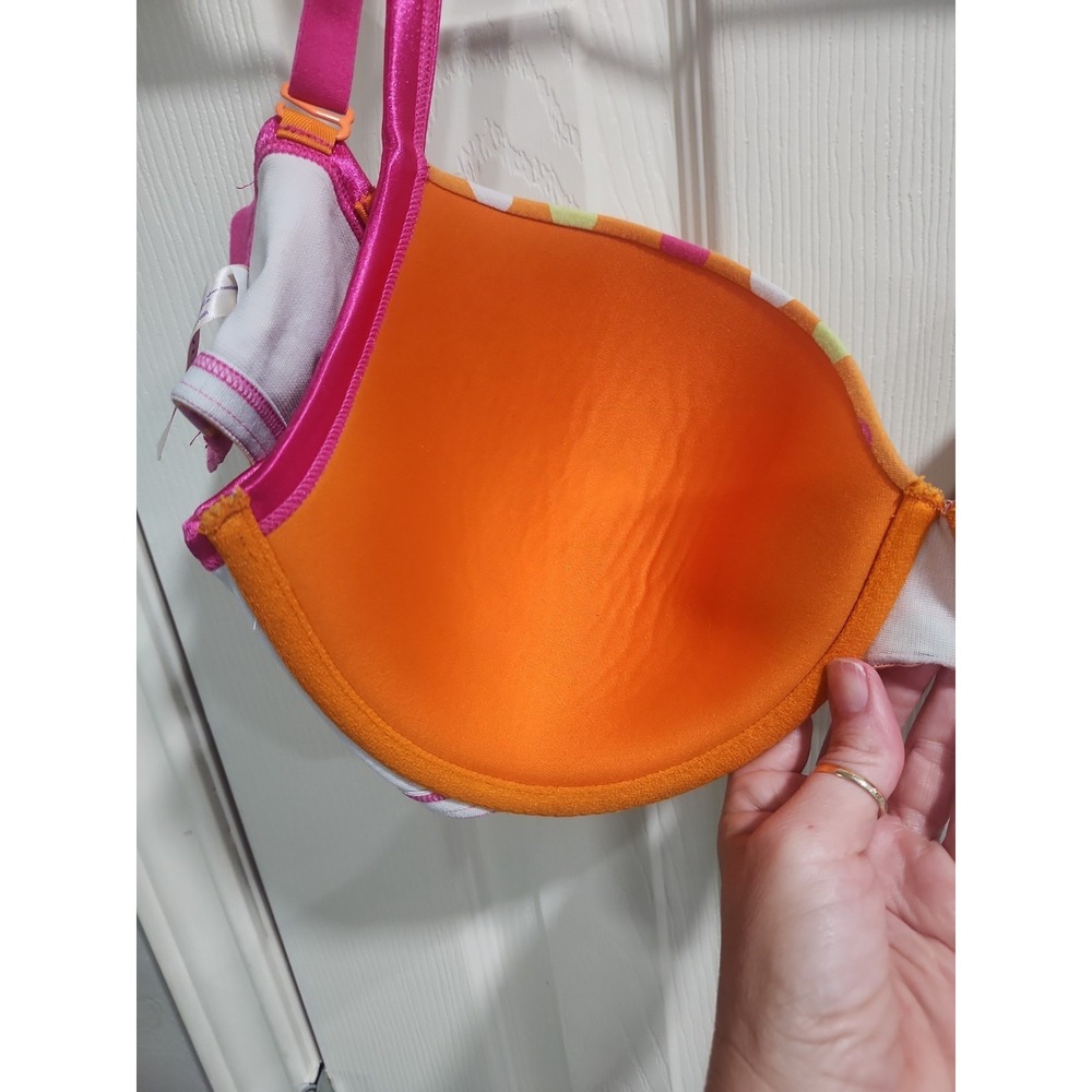 Cacique Bra Underwire Orange Hot Pink Polka Dots Cotton 40DDD Convertible Straps - Picture 8 of 15